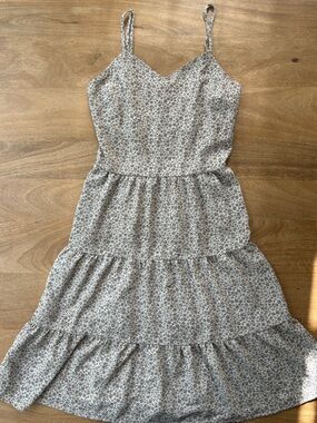 Floral Tiered Spaghetti Strap Dress in Beige